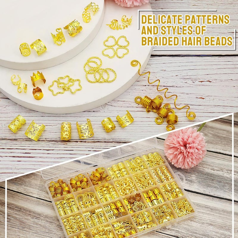 Fscwlmon 260 Pcs Hair Jewelry for Braids,Hair Beads Accessories for Dreadlock,Metal Hair Clips Cuffs Rings,Loc Rave Hair Charm Decorations Adjustable Kits for Men Women Golden - Image 3